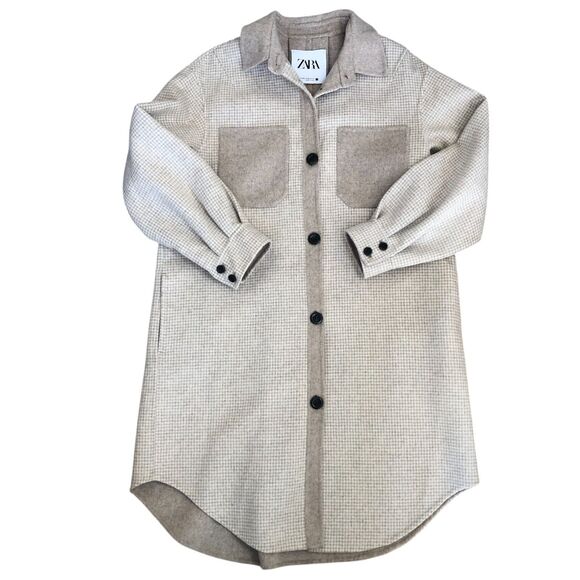 Zara Women‎ Wool Blend Ivory Tan Oversize Button Front Jacket Coat w/Pockets XS - Picture 1 of 16